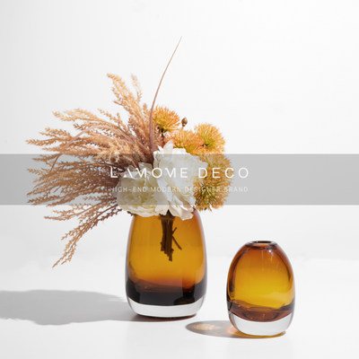 简约现代创意玻璃橘彩花器摆件样板间售楼处客厅玄关茶几装饰品 Lamome Deco 淘优券