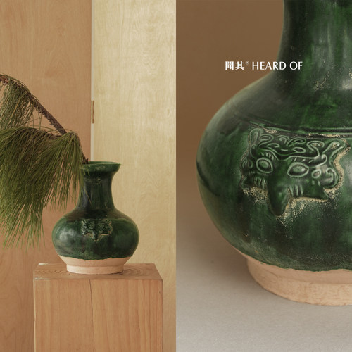 聞其东方古董翠釉装饰花瓶摆件