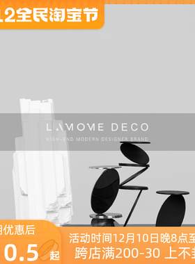 简约现代黑色银色金n属几何摆件白色陶瓷花器客厅电视柜样板间饰