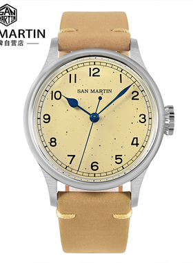 San Martin军魂定制手表烤蓝针机械手表小雀斑复刻休闲男表SN0105