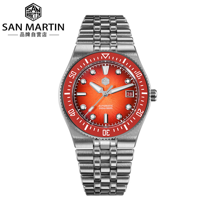 SanMartin军魂潜水表男士自动机械钢带 手表 旋涡渐变面SN0148GB