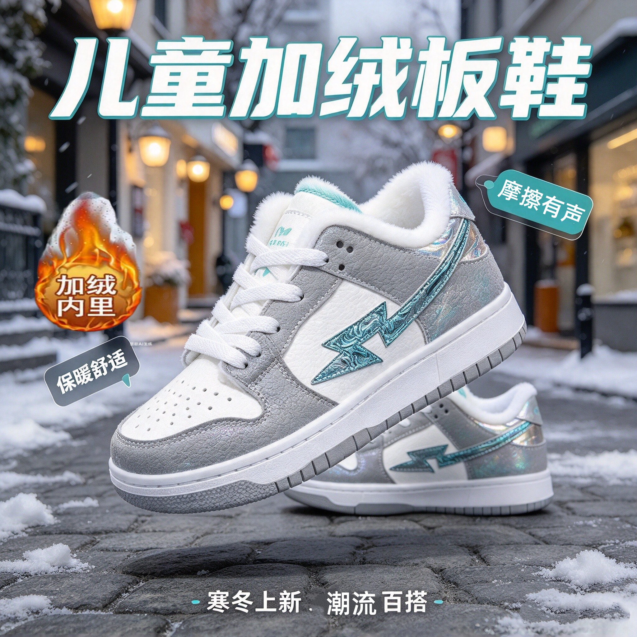 男女童鞋加绒保暖摩擦有声