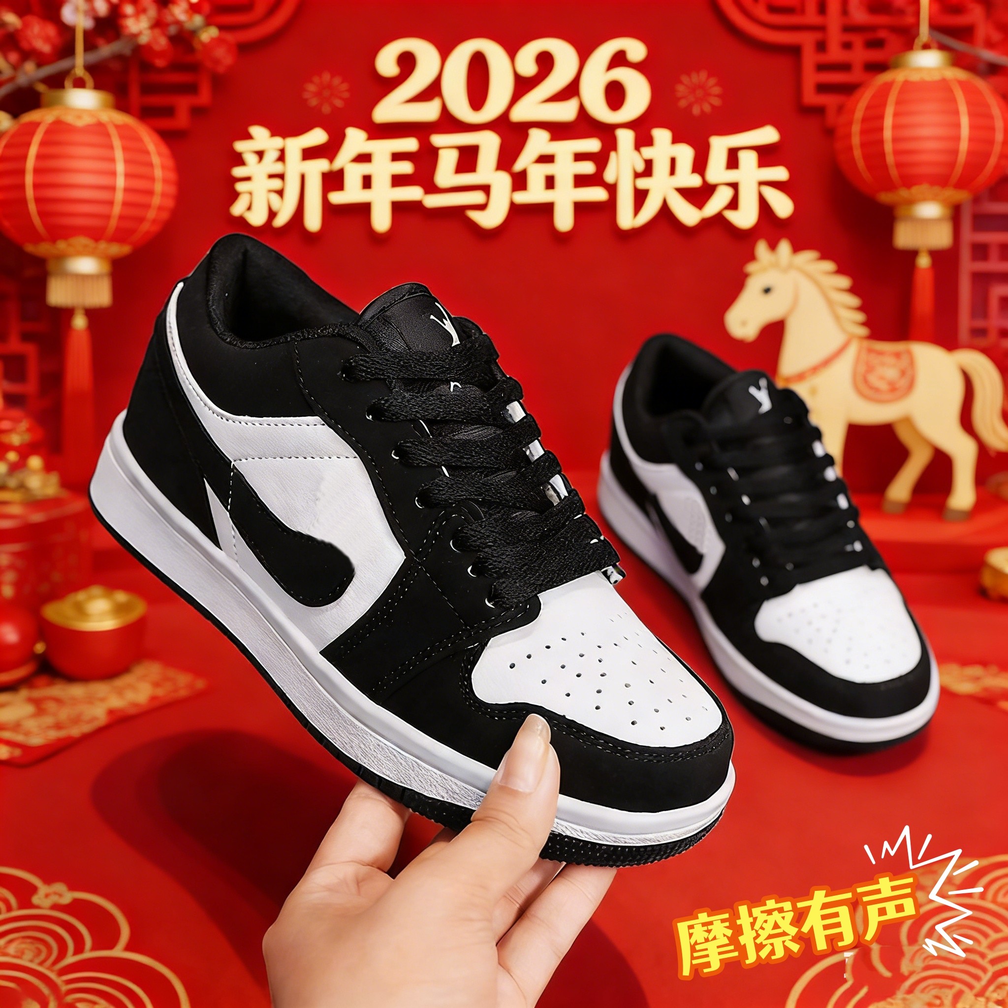 马年限定儿童板鞋男童2026新款黑白痞帅炸街学生运动鞋中大童鞋子,童鞋/婴儿鞋/亲子鞋,板鞋,淘宝优惠券,粉丝福利购,淘宝优惠卷