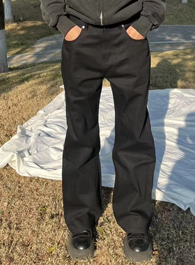 SUNINWAVE纯黑重磅14盎司红边赤耳黑原牛2021M宽松直筒版型牛仔裤