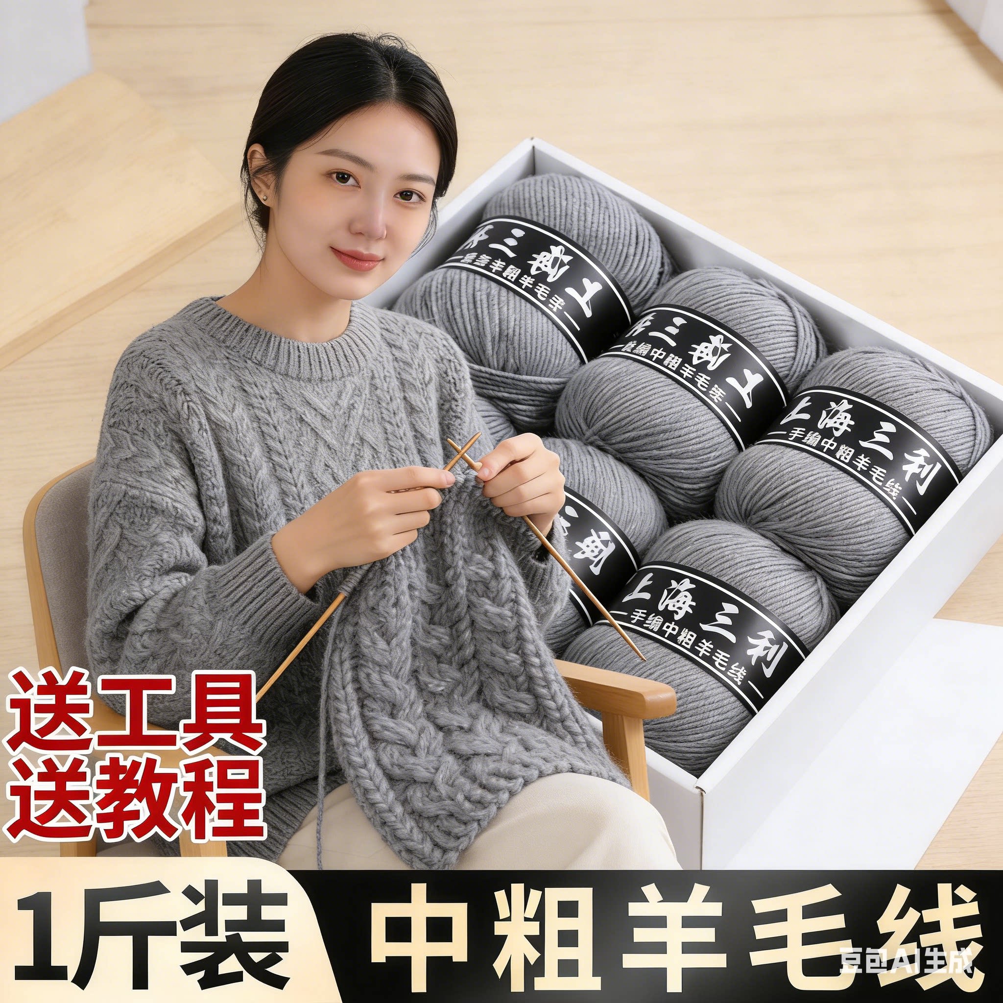 上海三利中粗羊毛线手工编织diy手工编织宝宝毛线围巾毛衣开衫