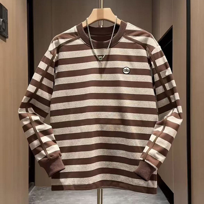 美式休闲潮流男士拼色圆领卫衣韩版宽松大码时尚百搭条纹洋气个性