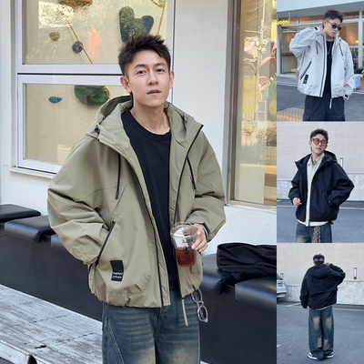 2025秋冬新款加棉连帽短款夹克潮牌宽松户外机能保暖帅气百搭外套
