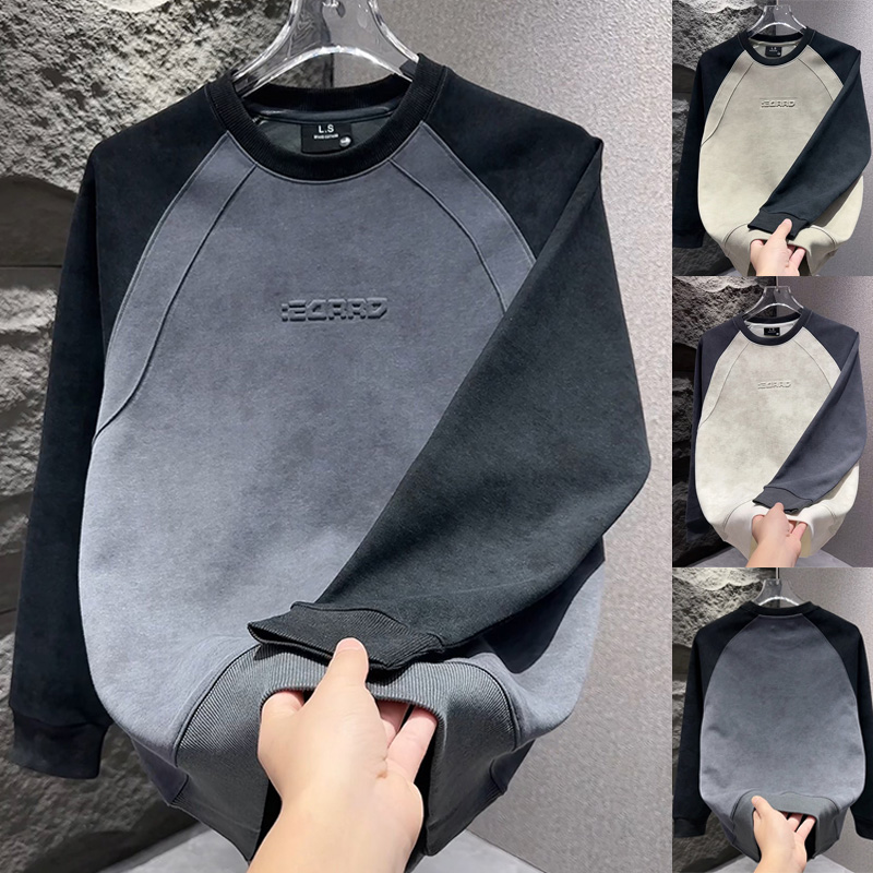 拼接撞色男士加厚高级感百搭圆领卫衣秋冬设计感拼接字母印花上衣