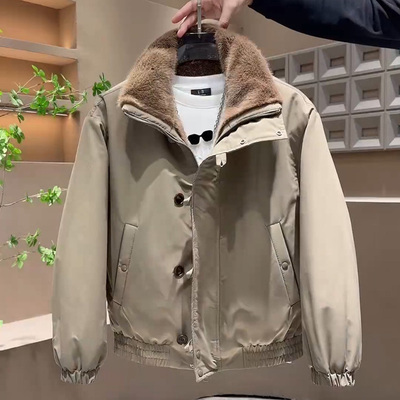 大码座山雕外套男款冬季美式复古立领棉服宽松加厚保暖双面穿棉衣