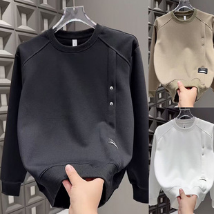 男士圆领卫衣春秋季潮牌设计感加厚上衣2025新款痞帅男装休闲外套