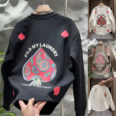 加绒加厚圆领潮流男款长袖上衣服