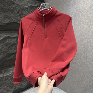 男士卫衣半拉链立领设计感时尚潮牌加绒休闲套头上衣外穿高街帅气
