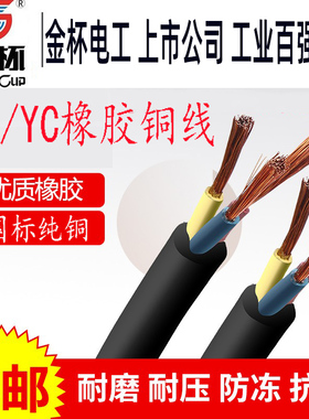 金杯橡套电缆线国标YZ橡胶软线2/3/4芯1.5平方2.5铜芯6耐磨电源线