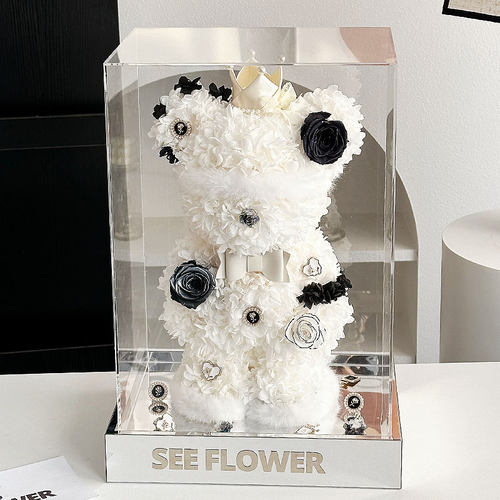 高级感永生花暴力熊玫瑰礼盒摆件情人节送女友闺蜜真花生日礼物