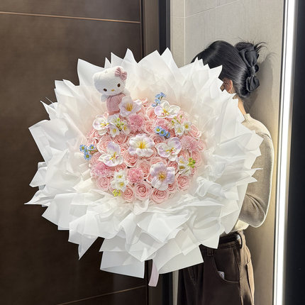 hellokitty永生花超大花束多巴胺香皂花凯蒂猫玩偶新年送女生礼物