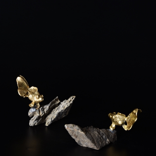 壹铭汇新中式天然石质铜物装饰摆件样板间售楼处书房案几软装饰品