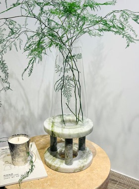 现代轻奢进口天然大理石云石花器样板房售楼处花瓶插花器摆件装饰