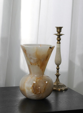 中古软装搭配质感玉石花器客厅大理石纹花瓶花艺摆件样板间售楼处