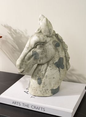 新中式酒店会所休息区做旧马头创意摆件桌面玄关客厅装饰品样板间