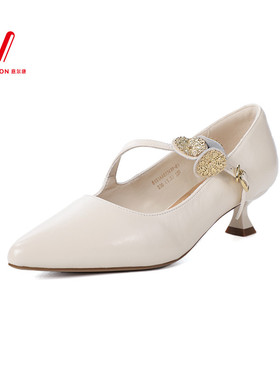 意尔康女鞋2025秋季新款尖头一字式扣带细跟浅口单鞋5151AA07741Y