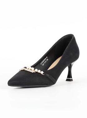 意尔康专柜女鞋2024新款浅口单鞋尖头细跟中跟配裙子S551AA04644U