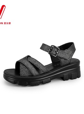 意尔康女鞋2025新款夏季厚底沙滩鞋百搭休闲中年女鞋5364AL10164U