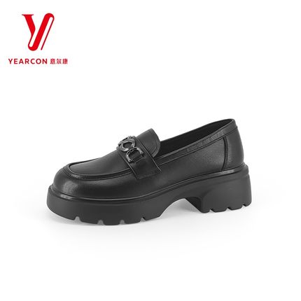 意尔康女鞋2025春季新款牛皮圆头中跟气质英伦小皮鞋S662ZB47974Y