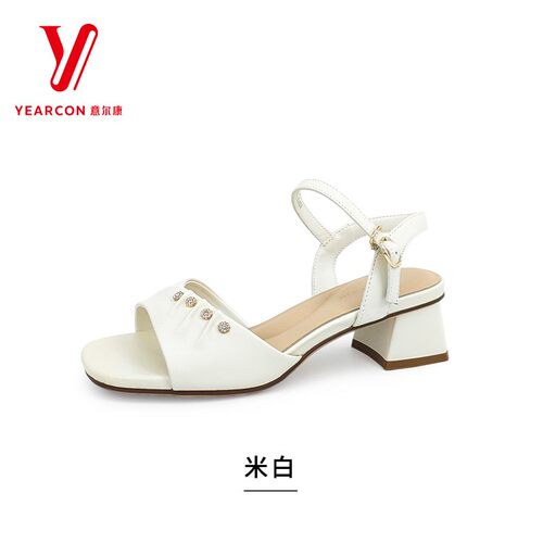 意尔康女鞋2026夏季新款时尚气质抽褶设计一字带凉鞋6351AL18015Y