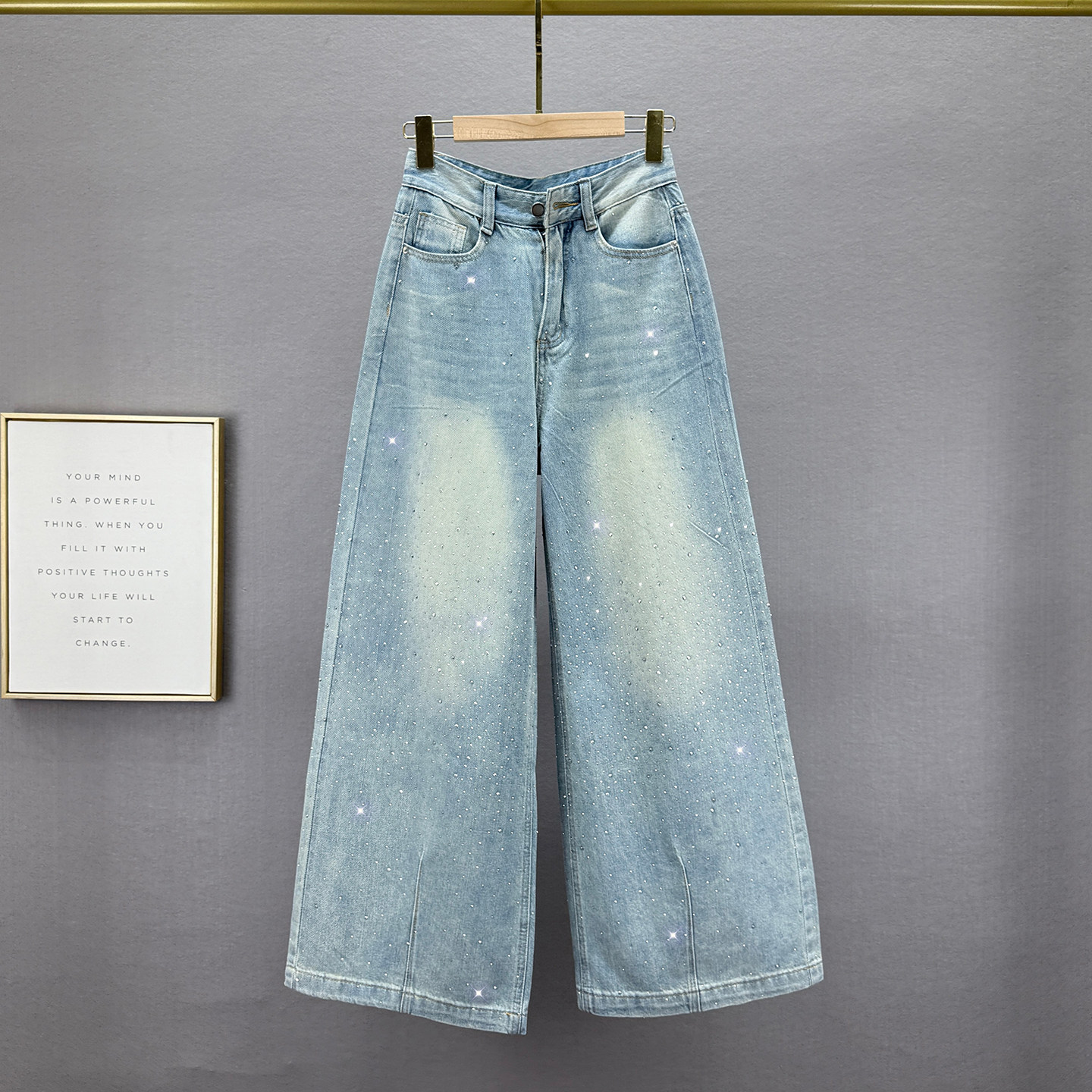 重工烫钻牛仔阔腿裤女潮2026年春季新款高腰宽松显瘦欧货做旧长裤,女装/女士精品,牛仔裤,淘宝优惠券,粉丝福利购,淘宝优惠卷