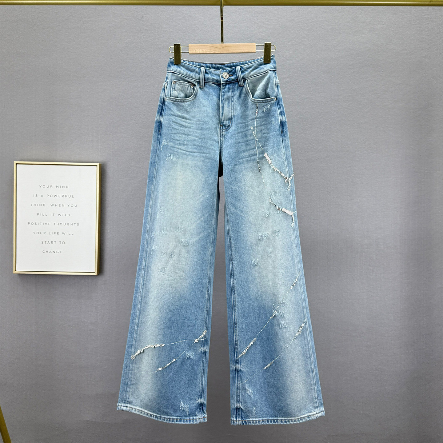 牛仔阔腿裤女潮2026年春季新款高腰宽松显瘦小心机镶钻加长拖地裤,女装/女士精品,牛仔裤,淘宝优惠券,粉丝福利购,淘宝优惠卷