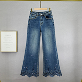 女喇叭裤 2025年冬季 新款 加绒牛仔裤 高腰宽松显瘦欧货烫钻加长裤 潮