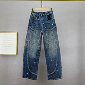 长裤 满钻牛仔裤 潮 新款 高腰宽松显瘦欧洲站弯刀裤 女垮裤 2025年秋季