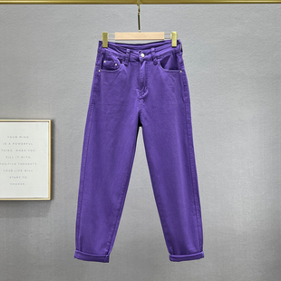 棉弹高腰宽松显瘦百搭糖果色老爹裤 牛仔裤 春夏季 2023年新款 女垮裤