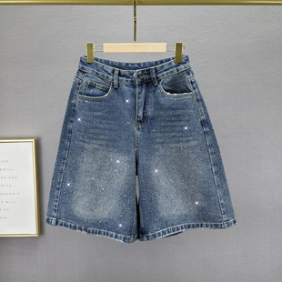 高腰宽松显瘦欧货五分马裤 满天星烫钻牛仔裤 新款 2026年夏季 女短裤