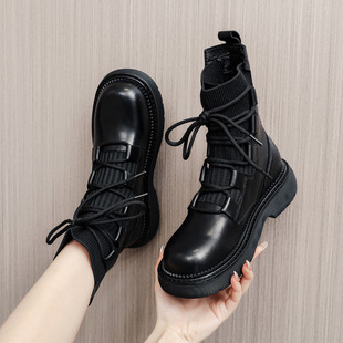 意尔康马丁靴女春秋短靴2025年飞织女鞋秋冬女款加绒鞋子女靴子时