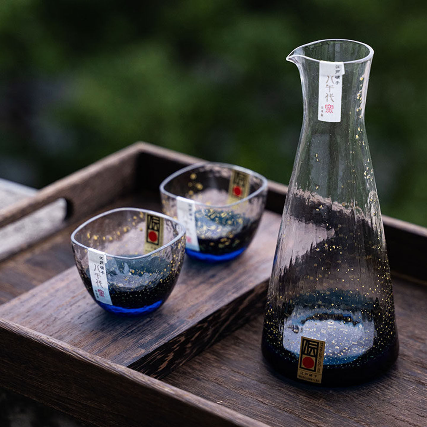 日本进口东洋佐佐木清酒杯蓝色渐变金边手工酒杯品茗杯冷酒壶套装