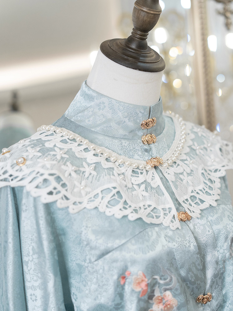 QINGTANG ORIGINAL - 직조 진주 그림자 - 명나라 소녀의 레이스 구름 어깨 다용도 일일 진주 가짜 칼라 작은 목도리 HANFU
