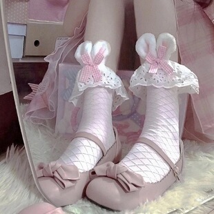 ins潮夏季 lolita日系甜美可爱兔耳朵中筒小腿袜子女jk学院风 薄款