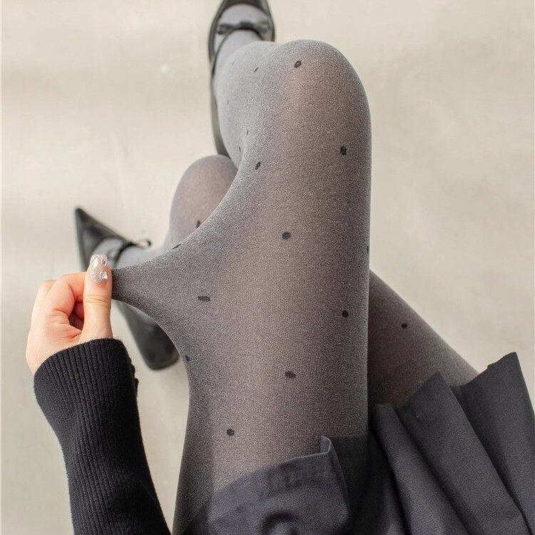 秋冬新款感灰色波点打底裤复古百搭爱心打底袜保暖打底连裤袜女