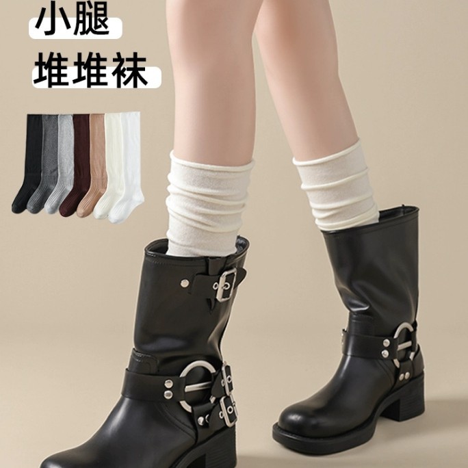 纯色显瘦堆堆袜子女小腿袜春秋款美拉德长筒袜高筒袜配靴子过膝