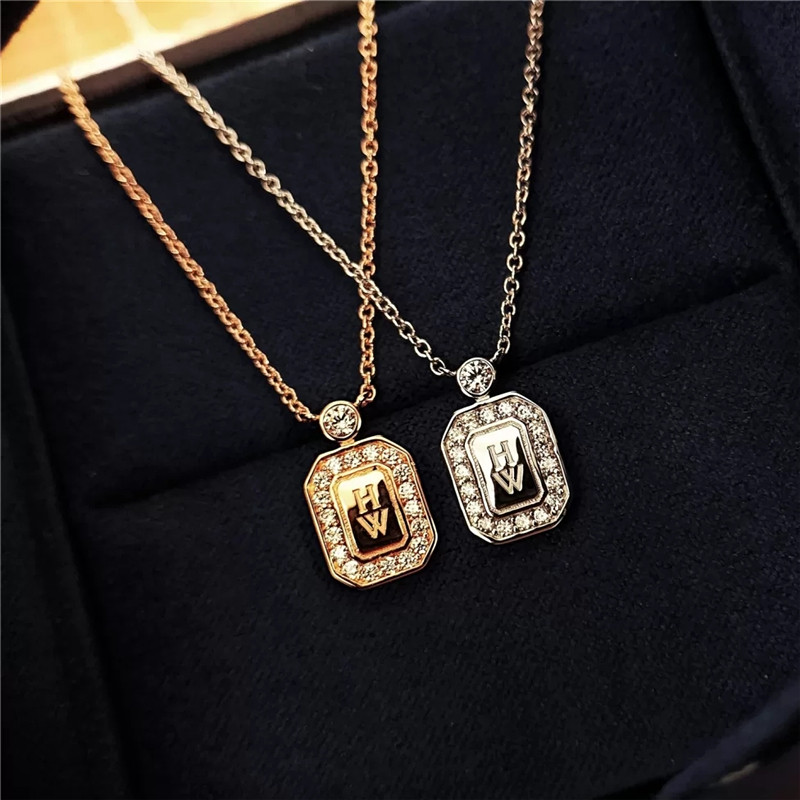 s925纯银名媛轻奢hw镶钻香水瓶吊坠锁骨链女四叶草简约项链格拉芙