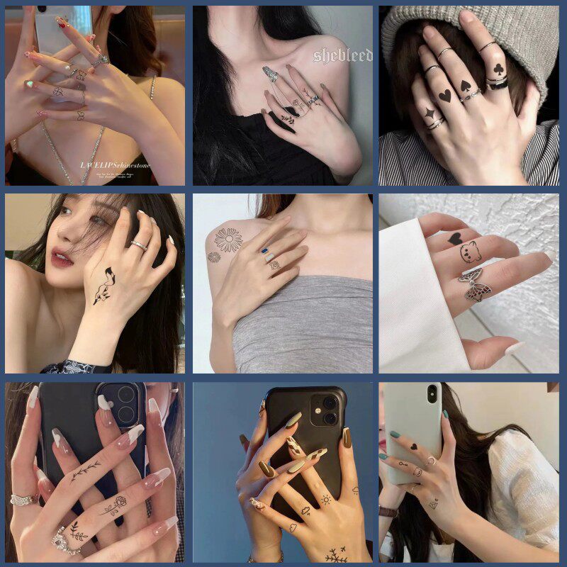 云朵雪花女款手指图案草本果汁纹身贴半永久防水不掉色逼真不反