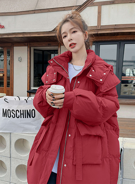 羽绒服女中长款连帽宽松90白鸭绒保暖外套加厚面包服2237P358K498