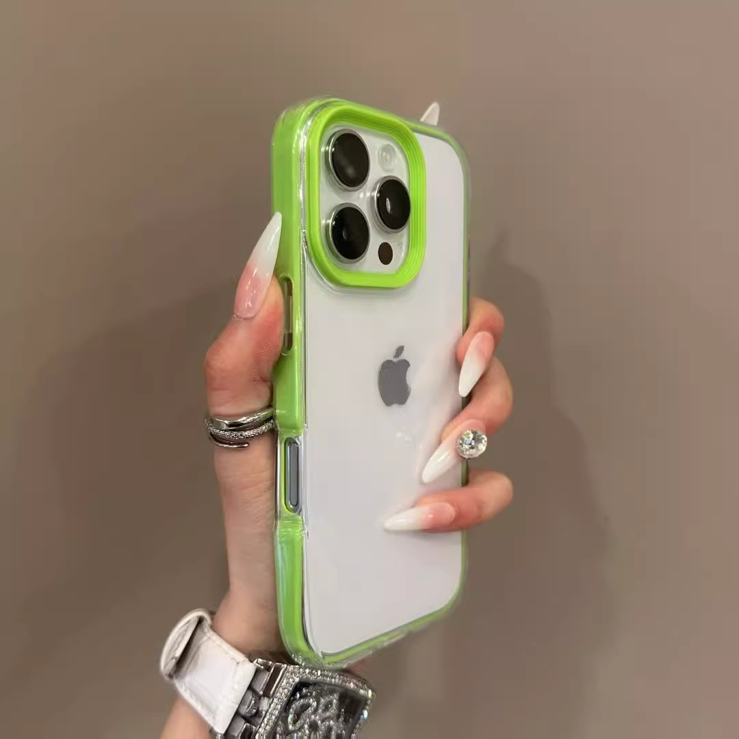 糖果iPhone16promax三合一壳保护套亚克力简约色彩硬壳11新款14加厚摔色适用1215个性边框透明苹果13防XS