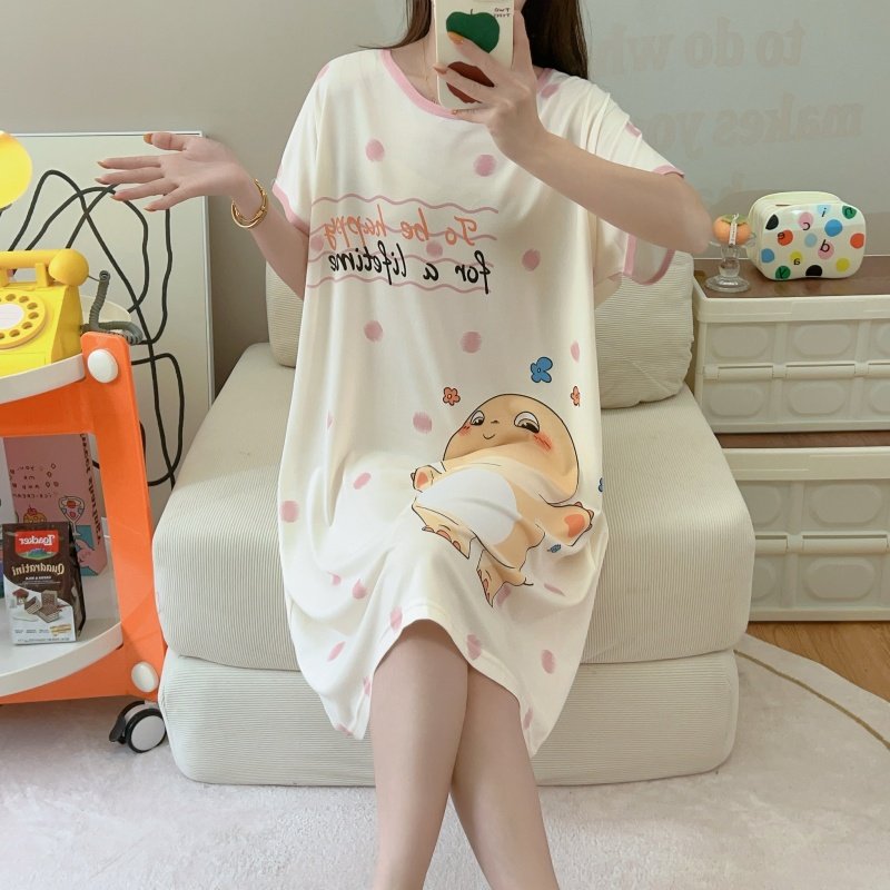 ins风小清新卡通泡泡龙夏季新款短袖家居服孕妇胖mm可外穿睡裙女