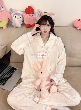 秋冬季长袖卡通鼻涕猪女睡衣套装