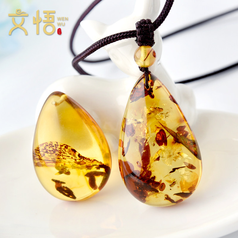 天然琥珀蜜蜡花泊吊坠时光唯美原矿花珀素面水滴形原石吊坠毛衣链
