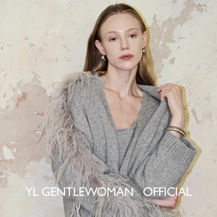 YL Gentlewoman秋冬厚实羊毛针织手工驼鸟毛毛衣外套半裙三件套