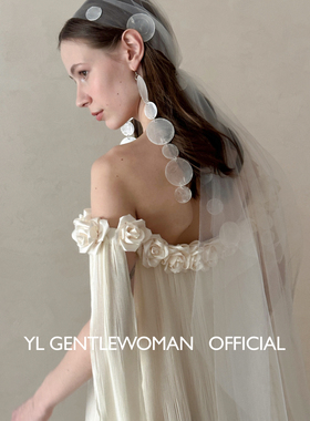 Serein Kare 小众立体花朵一字肩度假连衣长裙晨袍拖地礼服裙