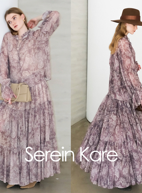 Serein Kare 波嬉腰果花宽松半透印花衬衣｜大裙摆松紧腰半身长裙